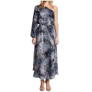 Ramy Brook Courtney Silk Midi Dress One Shoulder Long Sleeve Printed Size XS
